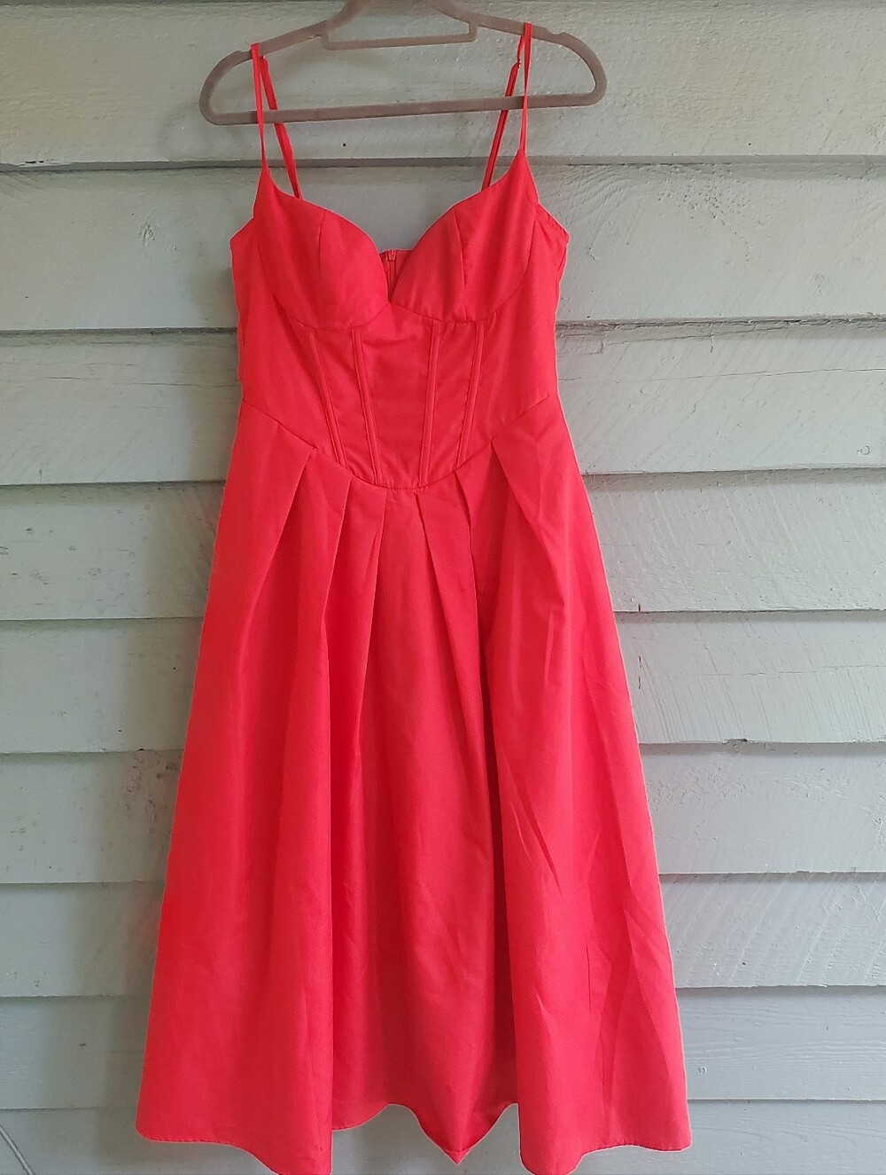 Red Spaghetti Strap Midi Dress